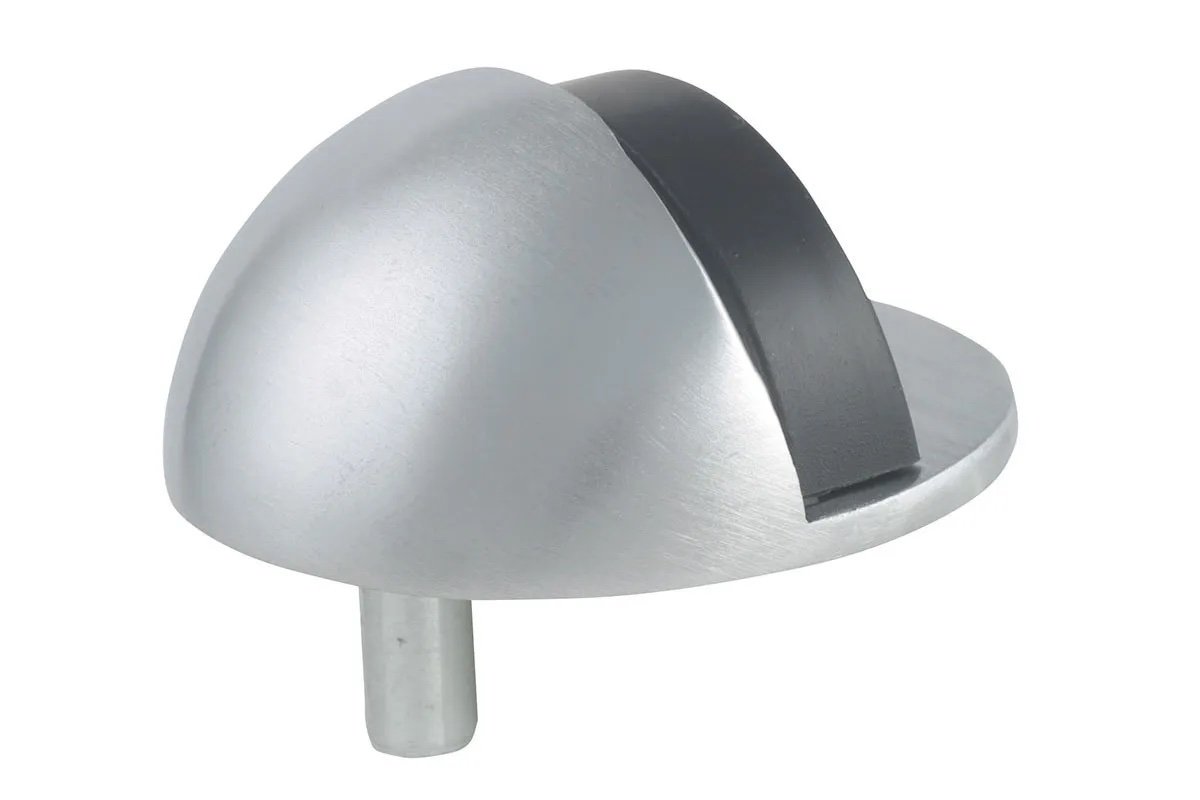 Brass Floor-Mounted Door Stopper with Rubber Tip — Matte Chrome